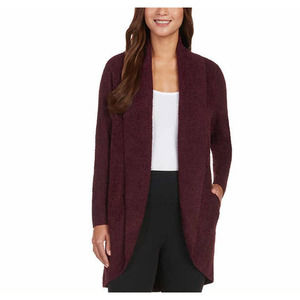Max & Mia Ladies Essential Travel Open Front Cardigan Sweater in Wine Size Small